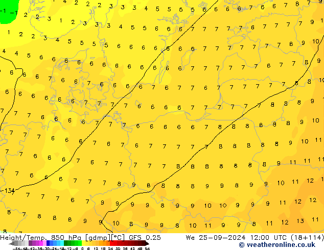 Z500/Rain (+SLP)/Z850 GFS 0.25 ср 25.09.2024 12 UTC