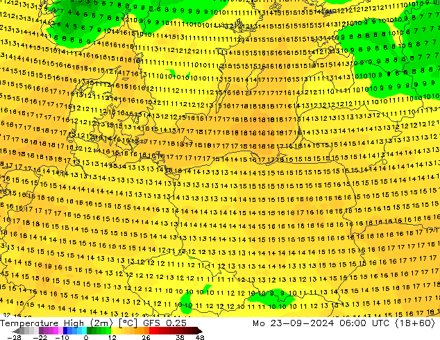 Max.temperatuur (2m) GFS 0.25 ma 23.09.2024 06 UTC