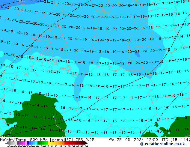 Z500/Rain (+SLP)/Z850 GFS 0.25 ср 25.09.2024 12 UTC