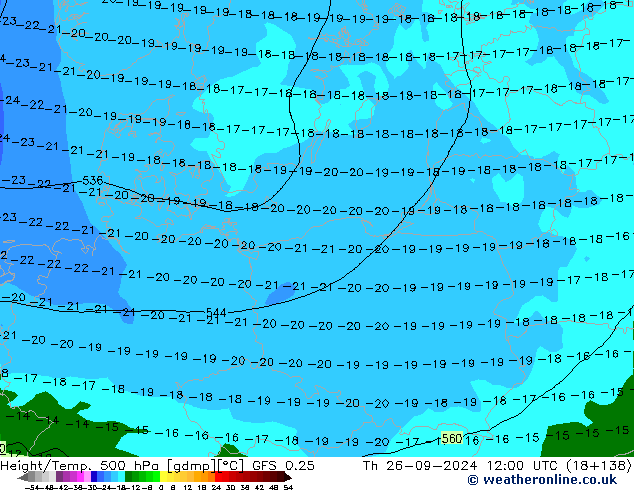 Z500/Yağmur (+YB)/Z850 GFS 0.25 Per 26.09.2024 12 UTC