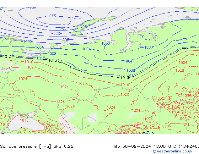 GFS 0.25: Po 30.09.2024 18 UTC