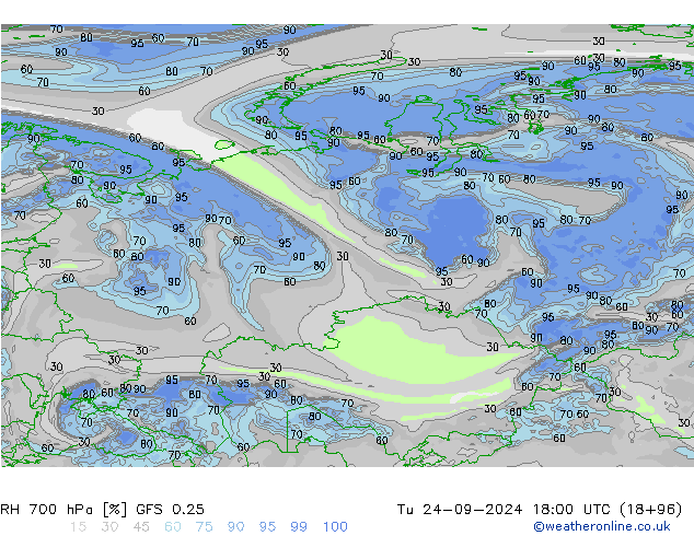 RH 700 hPa GFS 0.25  24.09.2024 18 UTC