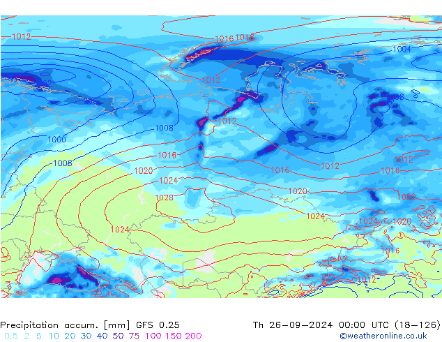 Precipitation accum. GFS 0.25  26.09.2024 00 UTC