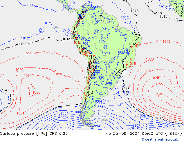 Atmosférický tlak GFS 0.25 Po 23.09.2024 00 UTC