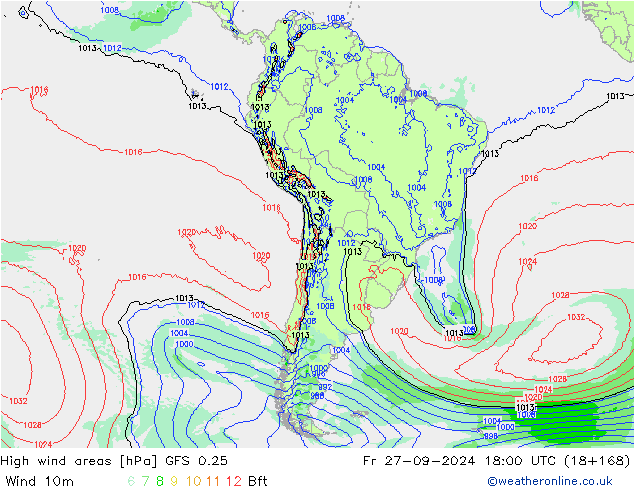 yüksek rüzgarlı alanlar GFS 0.25 Cu 27.09.2024 18 UTC