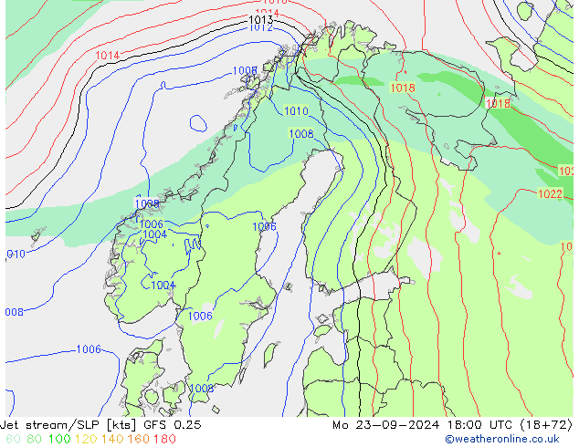 Jet stream/SLP GFS 0.25 Po 23.09.2024 18 UTC