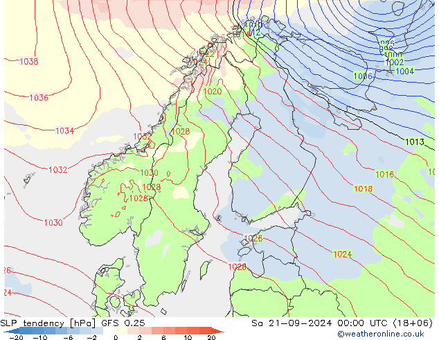 SLP tendency GFS 0.25 Sa 21.09.2024 00 UTC