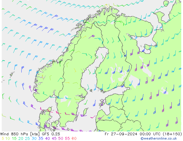 Vento 850 hPa GFS 0.25 ven 27.09.2024 00 UTC