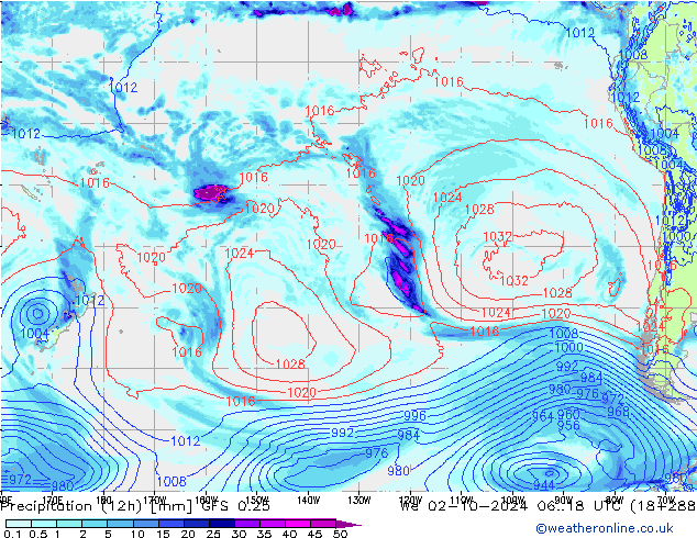 Yağış (12h) GFS 0.25 Çar 02.10.2024 18 UTC