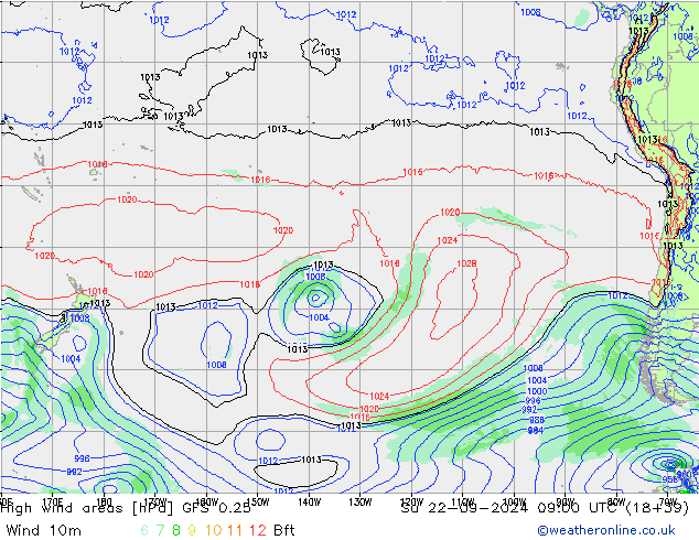 High wind areas GFS 0.25 Ne 22.09.2024 09 UTC