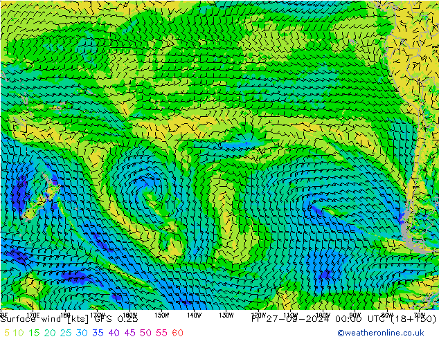 Surface wind GFS 0.25 Pá 27.09.2024 00 UTC