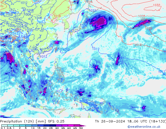 Precipitation (12h) GFS 0.25 Th 26.09.2024 06 UTC