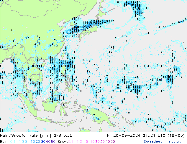 Rain/Snowfall rate GFS 0.25 Sex 20.09.2024 21 UTC