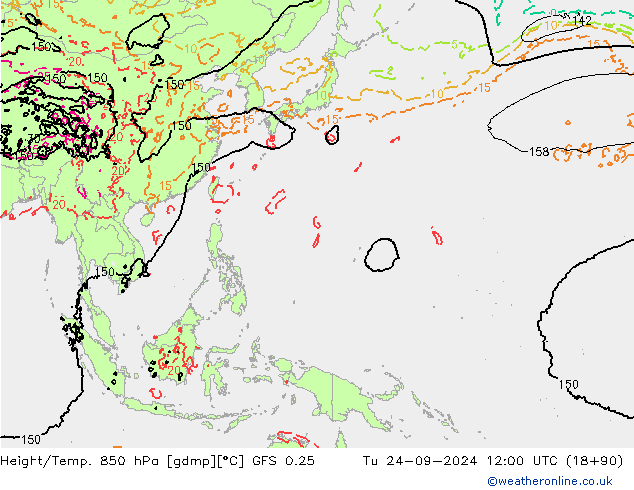 Z500/Yağmur (+YB)/Z850 GFS 0.25 Sa 24.09.2024 12 UTC