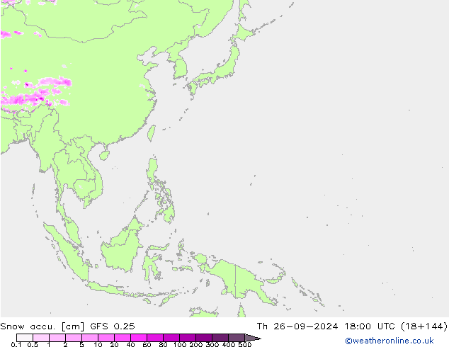 Snow accu. GFS 0.25 czw. 26.09.2024 18 UTC