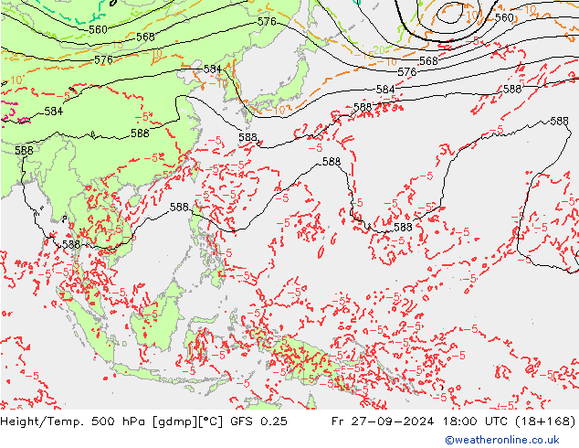 Z500/Rain (+SLP)/Z850 GFS 0.25 Pá 27.09.2024 18 UTC