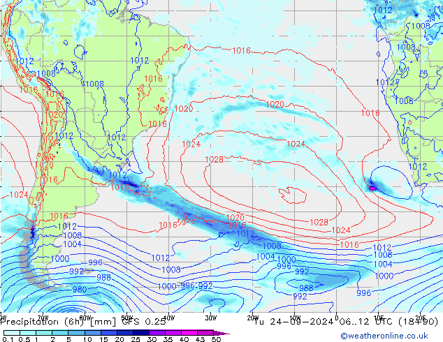 Z500/Yağmur (+YB)/Z850 GFS 0.25 Sa 24.09.2024 12 UTC