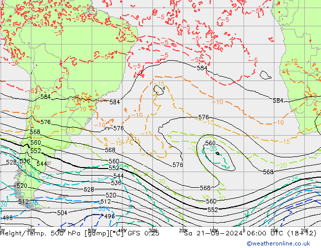 Z500/Rain (+SLP)/Z850 GFS 0.25 Sa 21.09.2024 06 UTC