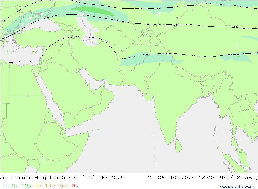 Corrente a getto GFS 0.25 dom 06.10.2024 18 UTC