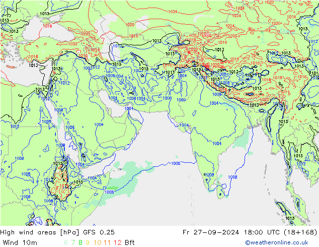 High wind areas GFS 0.25 Fr 27.09.2024 18 UTC