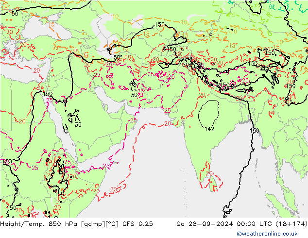 Z500/Yağmur (+YB)/Z850 GFS 0.25 Cts 28.09.2024 00 UTC