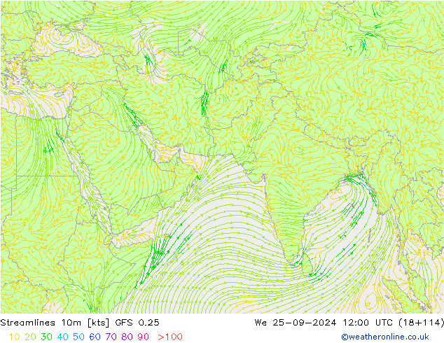 Ligne de courant 10m GFS 0.25 mer 25.09.2024 12 UTC