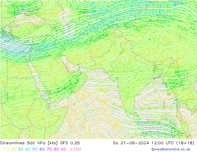 Línea de corriente 500 hPa GFS 0.25 sáb 21.09.2024 12 UTC