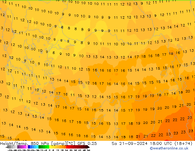 Z500/Yağmur (+YB)/Z850 GFS 0.25 Cts 21.09.2024 18 UTC