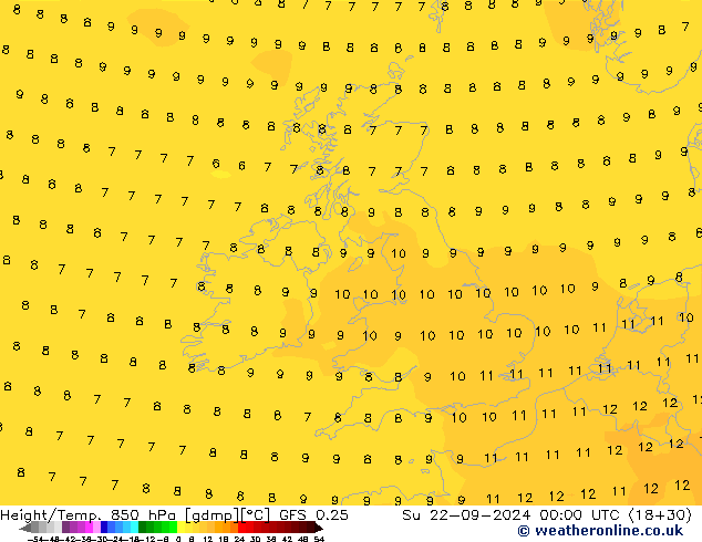 Z500/Rain (+SLP)/Z850 GFS 0.25 Dom 22.09.2024 00 UTC