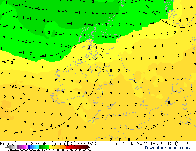 Z500/Rain (+SLP)/Z850 GFS 0.25 Ter 24.09.2024 18 UTC