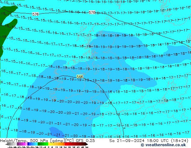 Height/Temp. 500 hPa GFS 0.25 Sa 21.09.2024 18 UTC