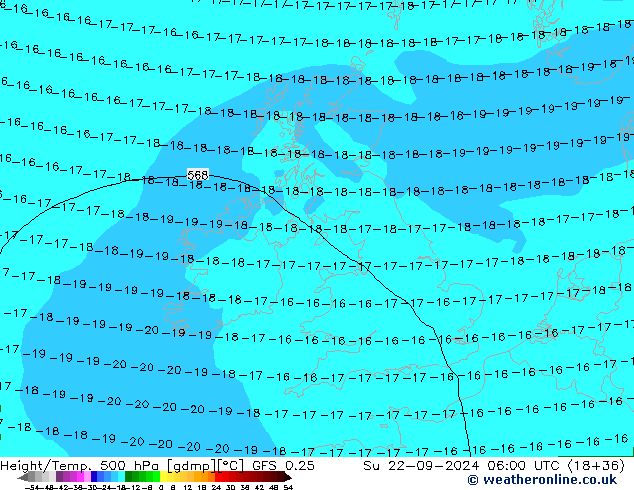 Z500/Rain (+SLP)/Z850 GFS 0.25 Вс 22.09.2024 06 UTC