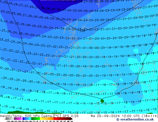 Z500/Rain (+SLP)/Z850 GFS 0.25 mié 25.09.2024 12 UTC