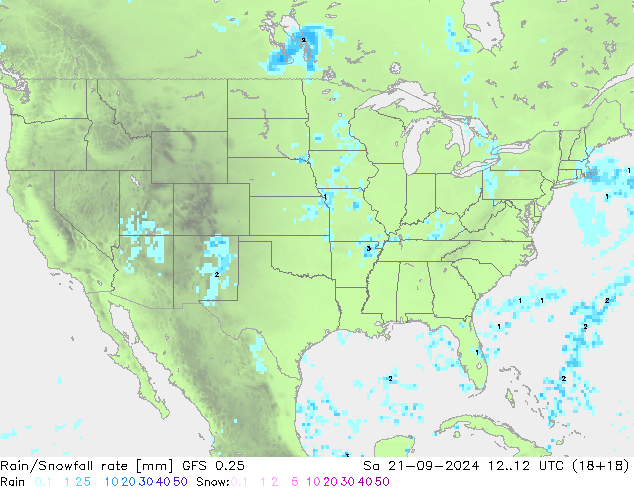 Rain/Snowfall rate GFS 0.25 sab 21.09.2024 12 UTC