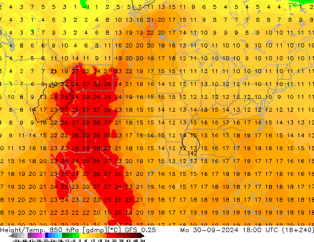 Géop./Temp. 850 hPa GFS 0.25 lun 30.09.2024 18 UTC