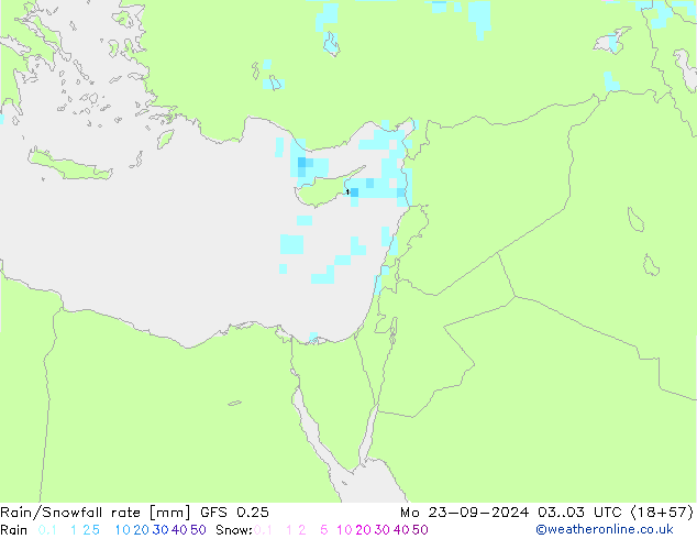 Rain/Snowfall rate GFS 0.25 pon. 23.09.2024 03 UTC