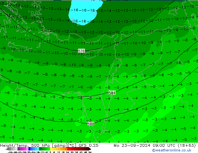 Z500/Rain (+SLP)/Z850 GFS 0.25  23.09.2024 09 UTC