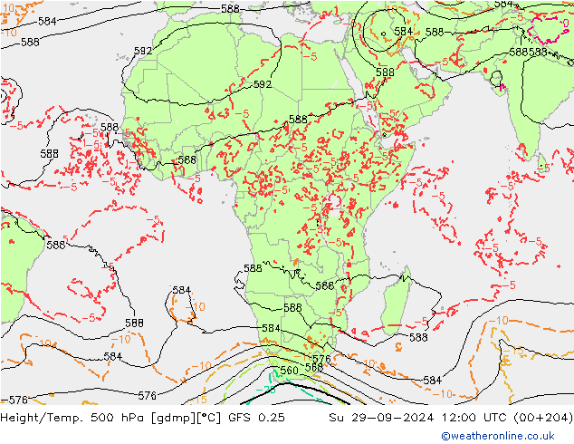 Height/Temp. 500 гПа GFS 0.25 Вс 29.09.2024 12 UTC