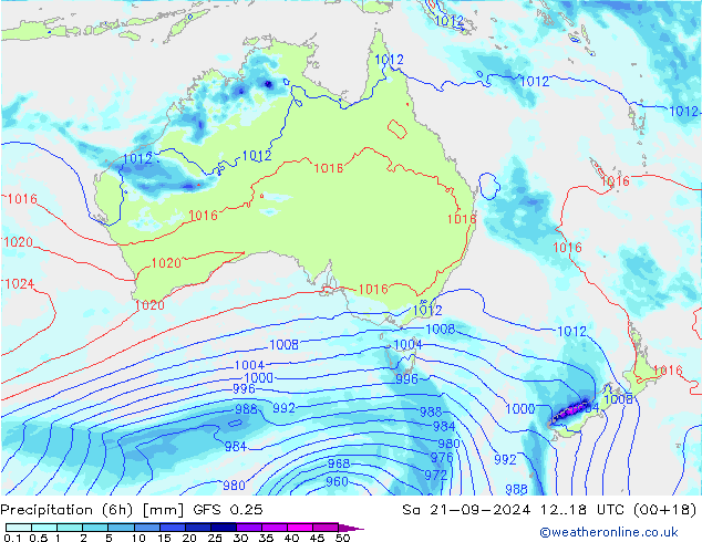 Z500/Rain (+SLP)/Z850 GFS 0.25 sab 21.09.2024 18 UTC