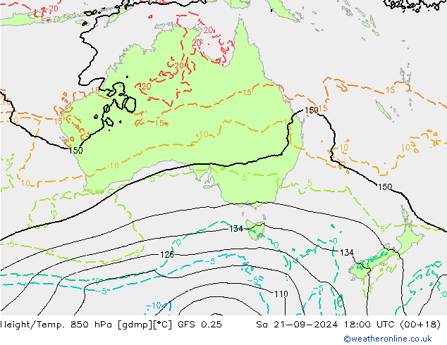 Height/Temp. 850 hPa GFS 0.25 Sa 21.09.2024 18 UTC