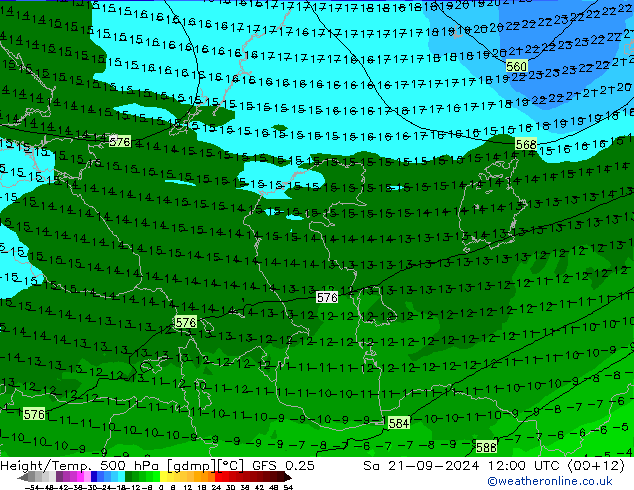 Z500/Yağmur (+YB)/Z850 GFS 0.25 Cts 21.09.2024 12 UTC