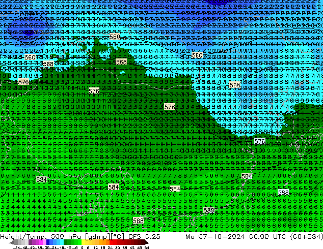 Z500/Rain (+SLP)/Z850 GFS 0.25 星期一 07.10.2024 00 UTC