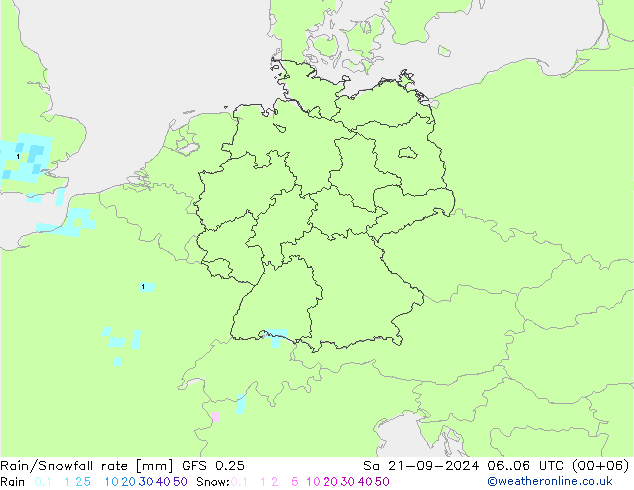 Regen/Schneefallrate GFS 0.25 Sa 21.09.2024 06 UTC