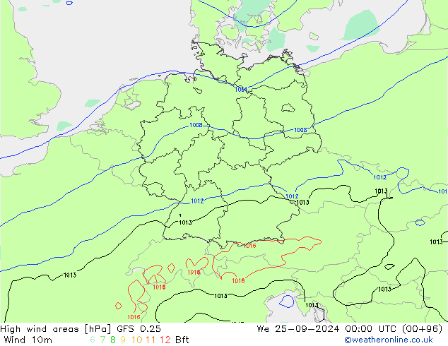 High wind areas GFS 0.25 We 25.09.2024 00 UTC