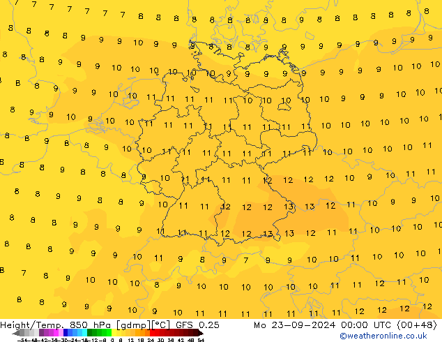 Hoogte/Temp. 850 hPa GFS 0.25 ma 23.09.2024 00 UTC