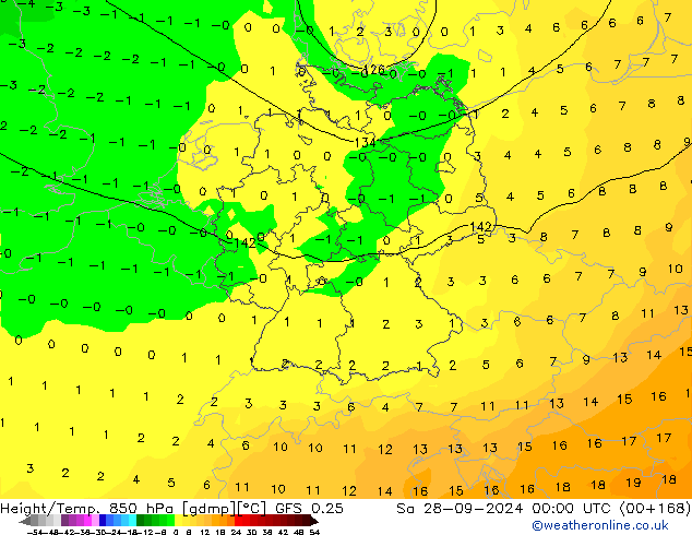 Z500/Rain (+SLP)/Z850 GFS 0.25 sam 28.09.2024 00 UTC