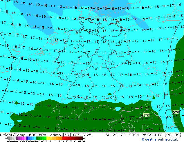 Z500/Rain (+SLP)/Z850 GFS 0.25  22.09.2024 06 UTC