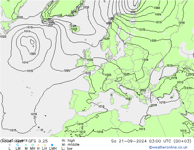 Cloud layer GFS 0.25 星期六 21.09.2024 03 UTC