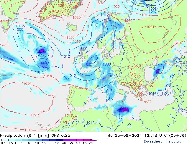 Z500/Rain (+SLP)/Z850 GFS 0.25 Mo 23.09.2024 18 UTC