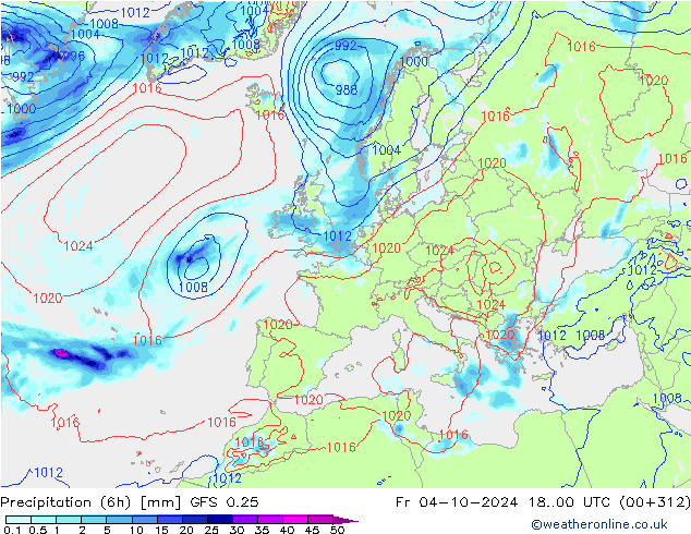 Z500/Rain (+SLP)/Z850 GFS 0.25 vie 04.10.2024 00 UTC